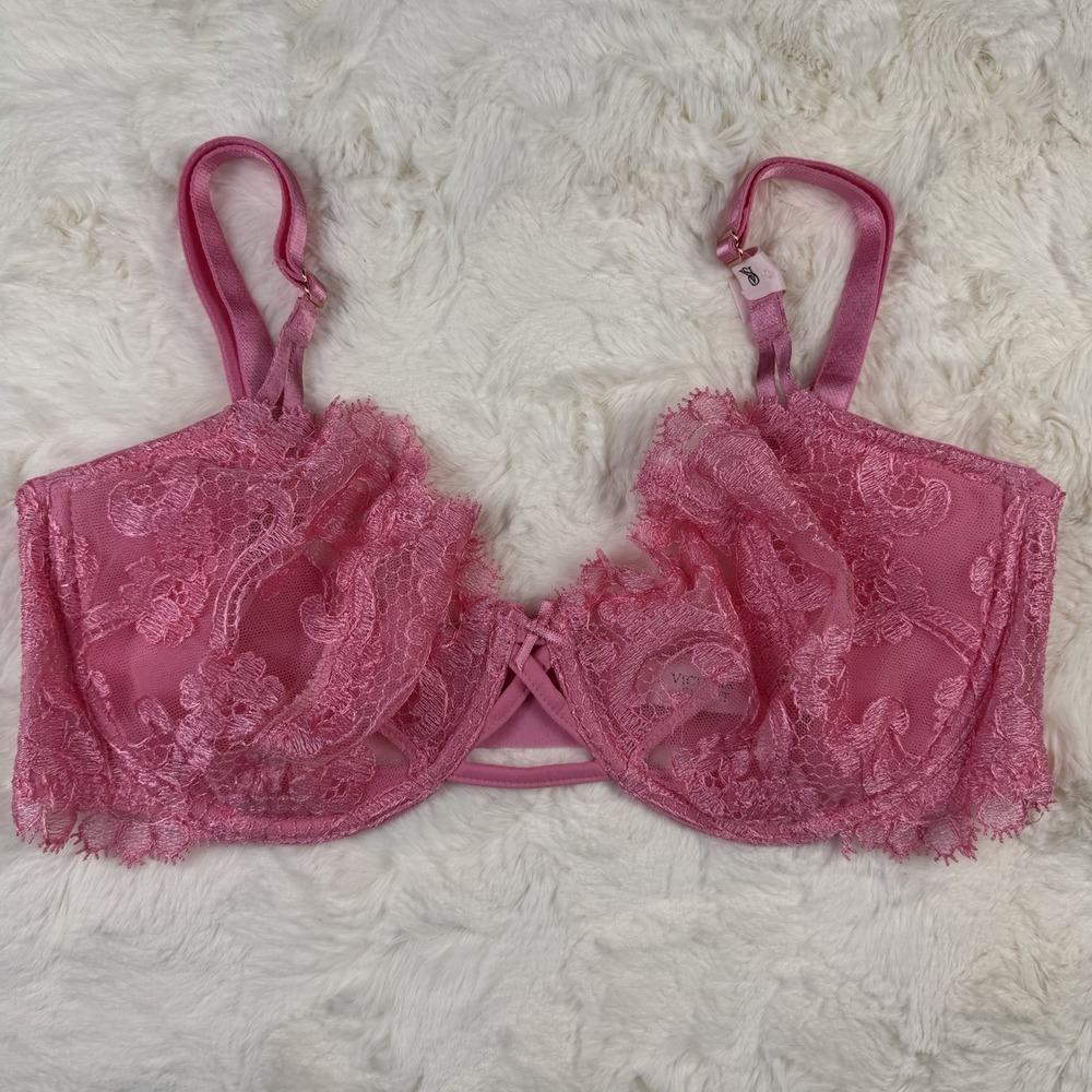 Victoria's Secret Dream Angels Push Up Without Padding‎ Bra Pink Lace Sheer 34D